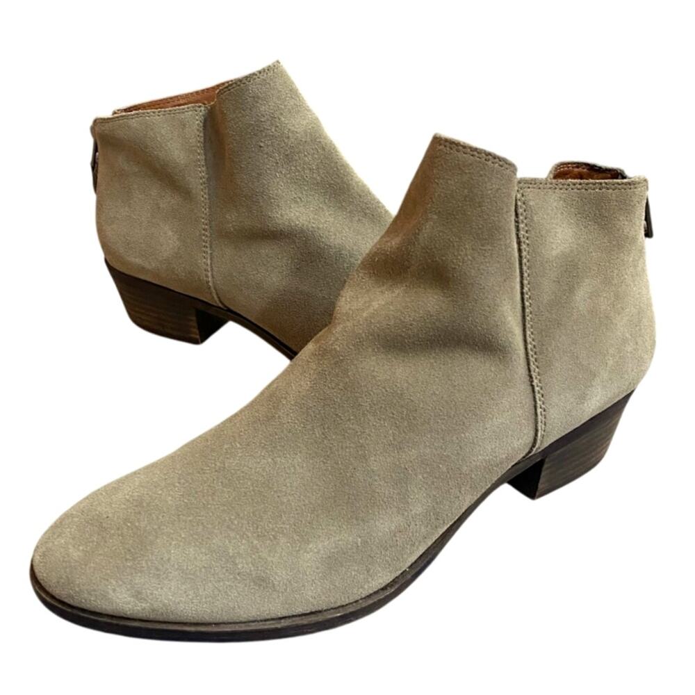 Lucky Brand Bremma Women's Ankle Bootie 11 Tan Khaki Leather Boots 1" Block Heel
